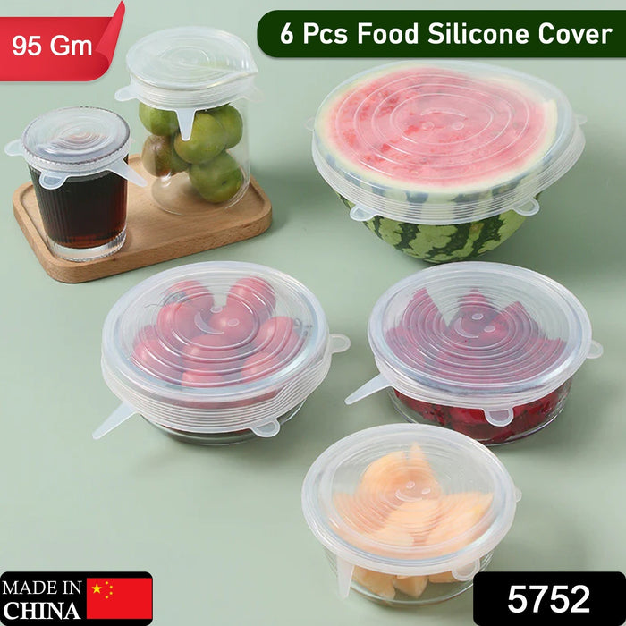 5752 Silicone Stretch Lids, Food Cover For Freezer Microwave Oven Dishwasher Safe Fresh-Keeping Flexible Covers for Utensils, Dishes, Plates Jars, Cans, Mugs, Bowl Covers Food Safety Seal Lids (6 Pcs Set /95 Gm )