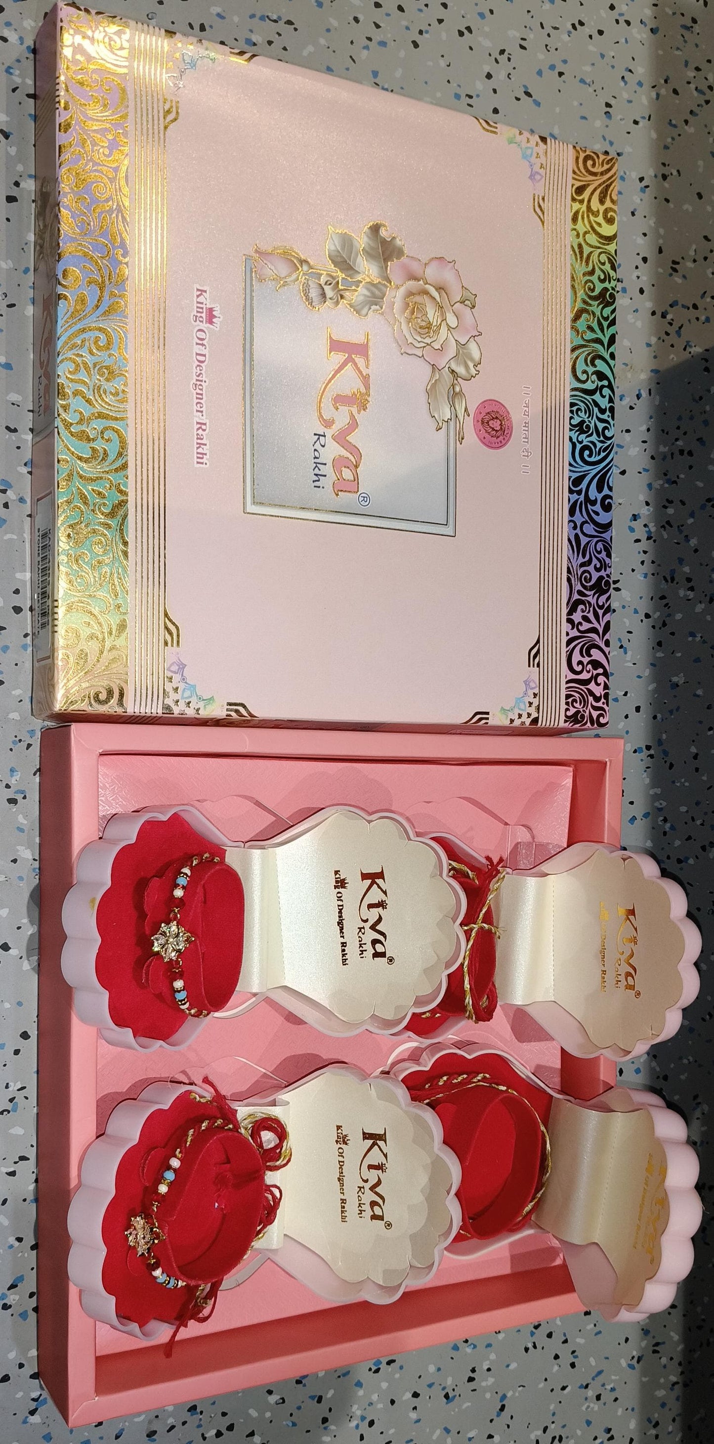 Graceful Floral Diamond Rakhi Set – Pack of 4 Rakhi  & Premium Gift Box