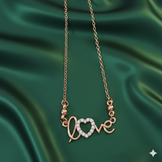 Rose Gold Love Heart Diamond Pendant Necklace For women and girls
