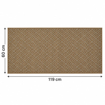 An overhead view of the brown diamond-patterned runner mat with dimensions of 60 cm by 119 cm indicated.