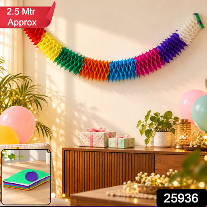 Multicolour Honeycomb Paper Garland for Party Decor (Approx. 2.5 m, 1 Pc)