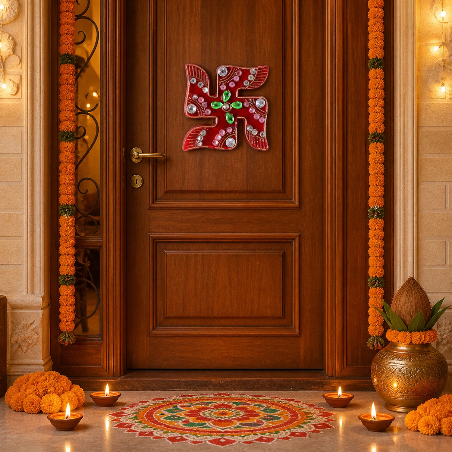 Decorative Shubh Labh Swastik & Lakshmi Footprints Set for Pooja Room & Home Decor