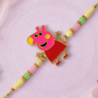Cute Pink Piglet Cartoon Charm Rakhi for Kids