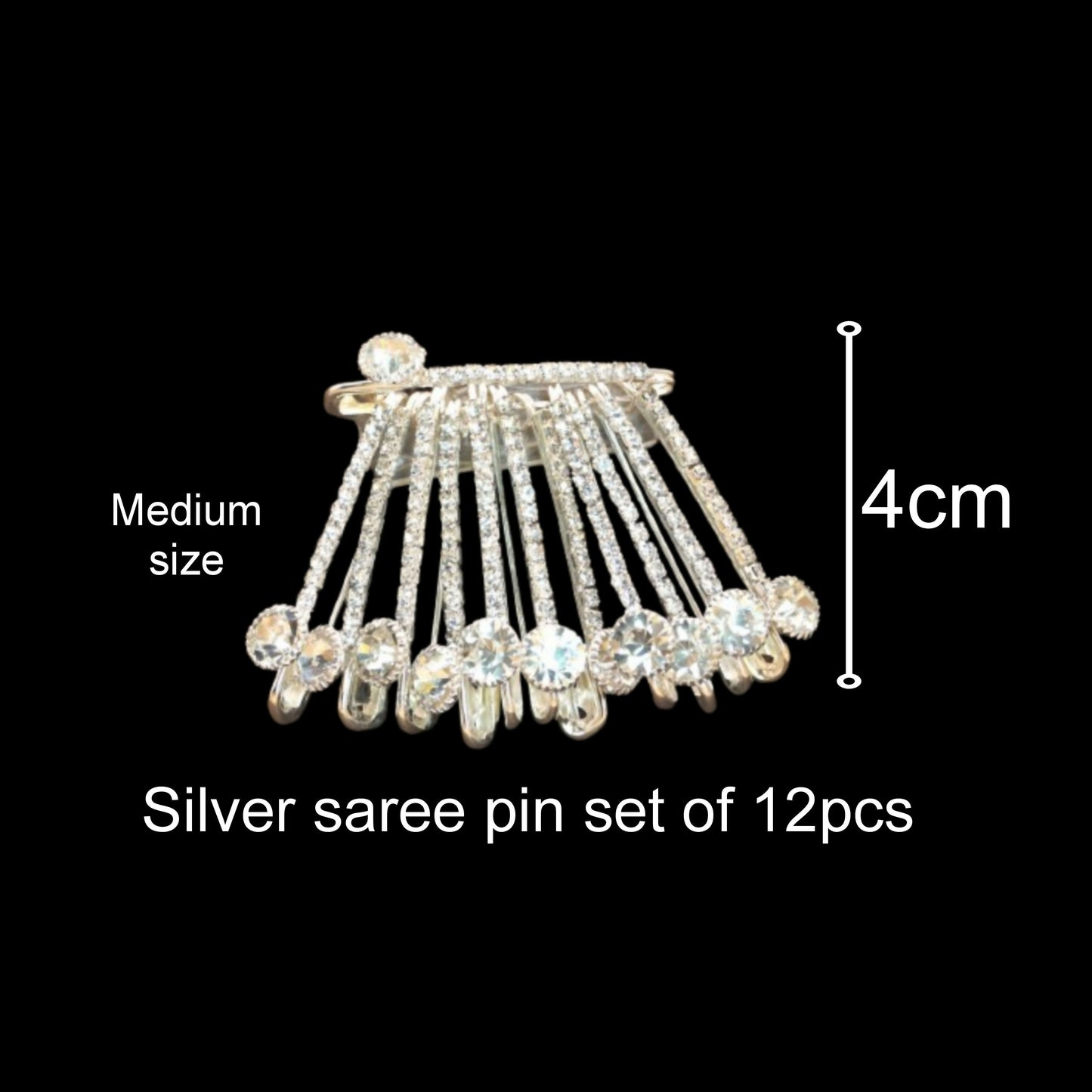 Silver Diamond Look Saree Pin with Sparkling CZ Stones for Women