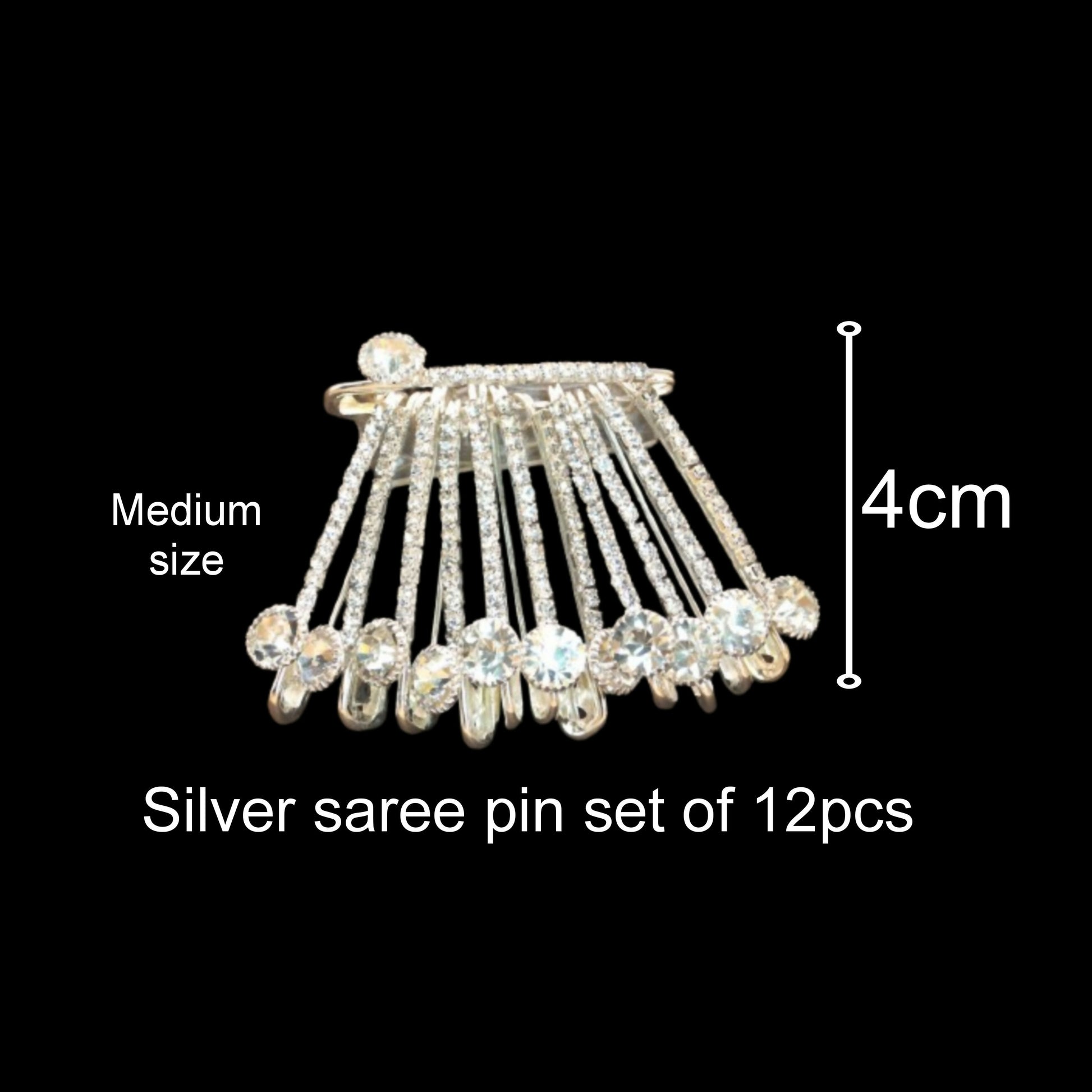 Silver Diamond Look Saree Pin with Sparkling CZ Stones for Women