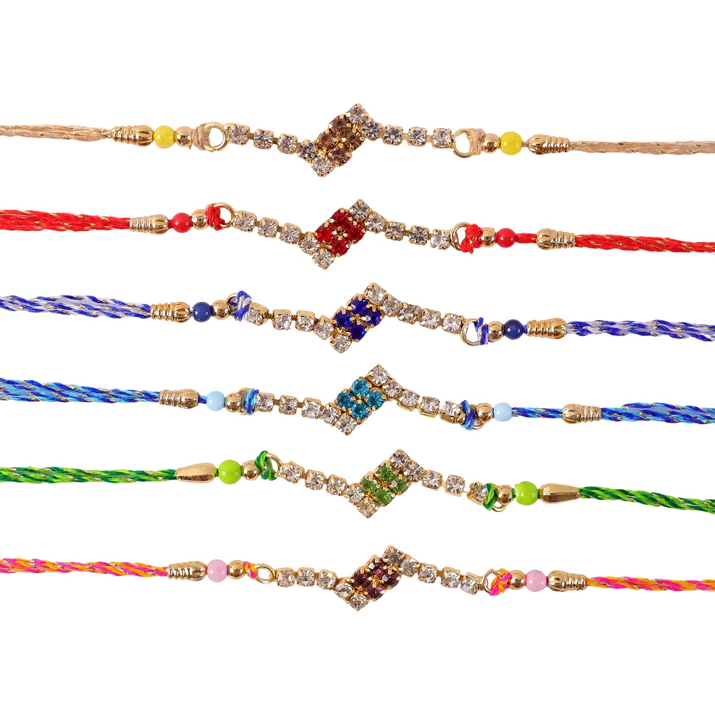 Angular Diamond Motif Rakhi with Shimmering Stones (Pack of 6)