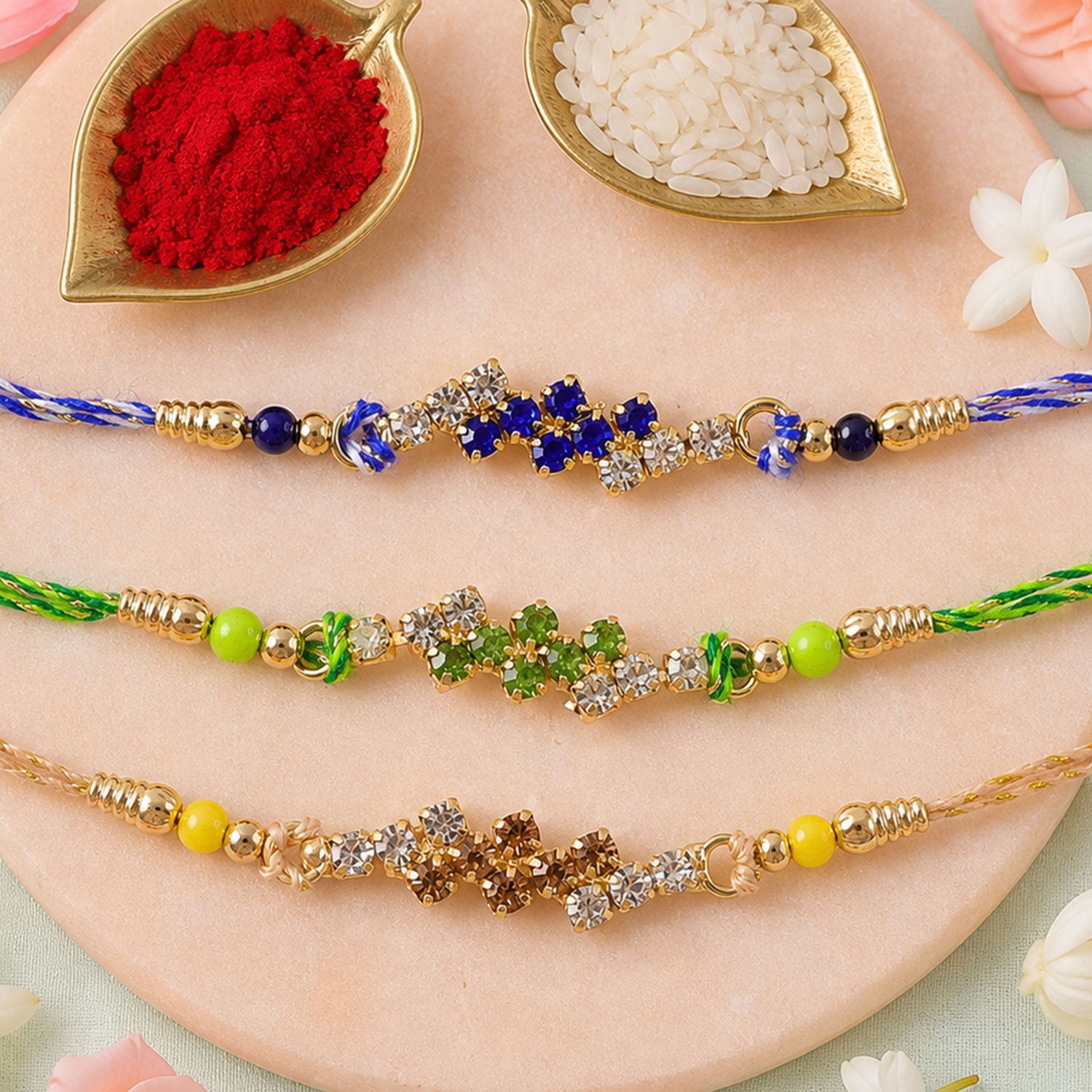 Twin Diamond Cluster Rakhi with AD Sparkle for Brother (Pack of 6)