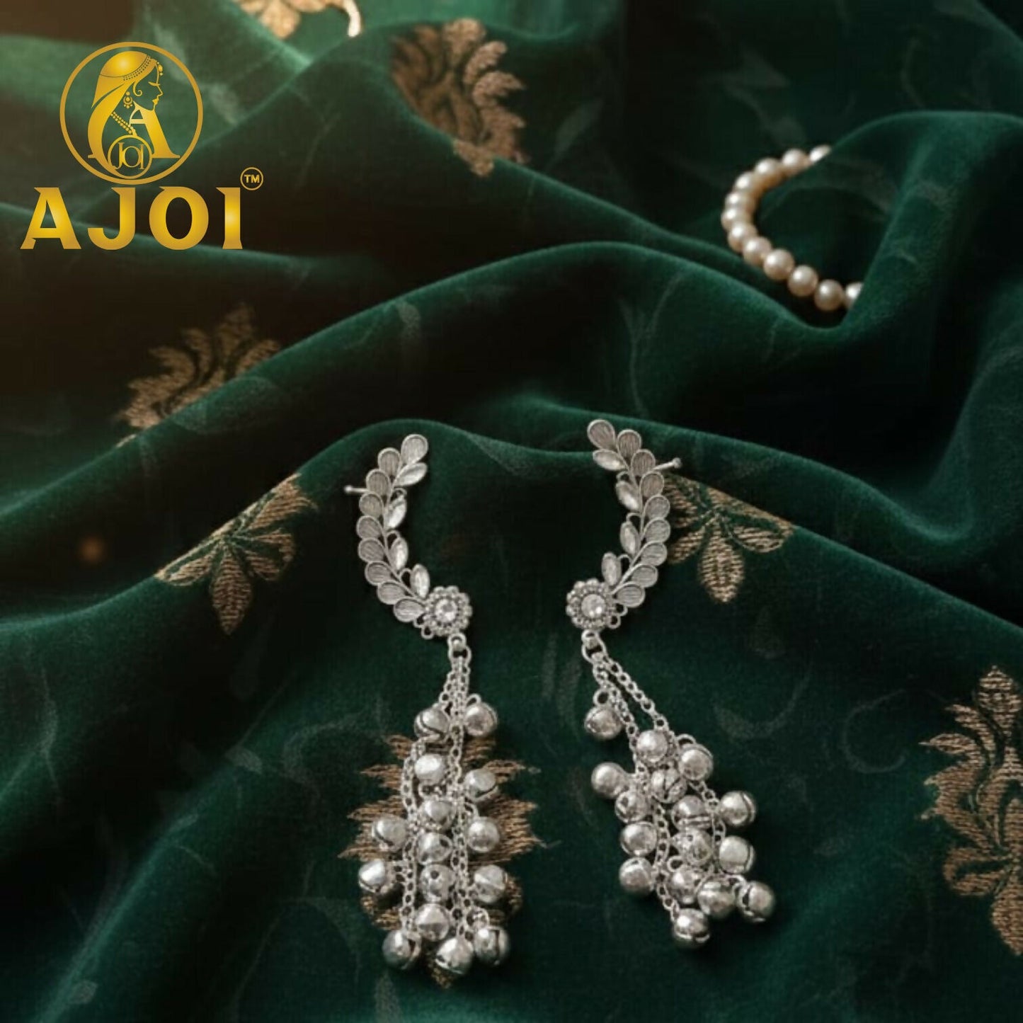 Leaf Cascade Silver Kasmiri Earrings