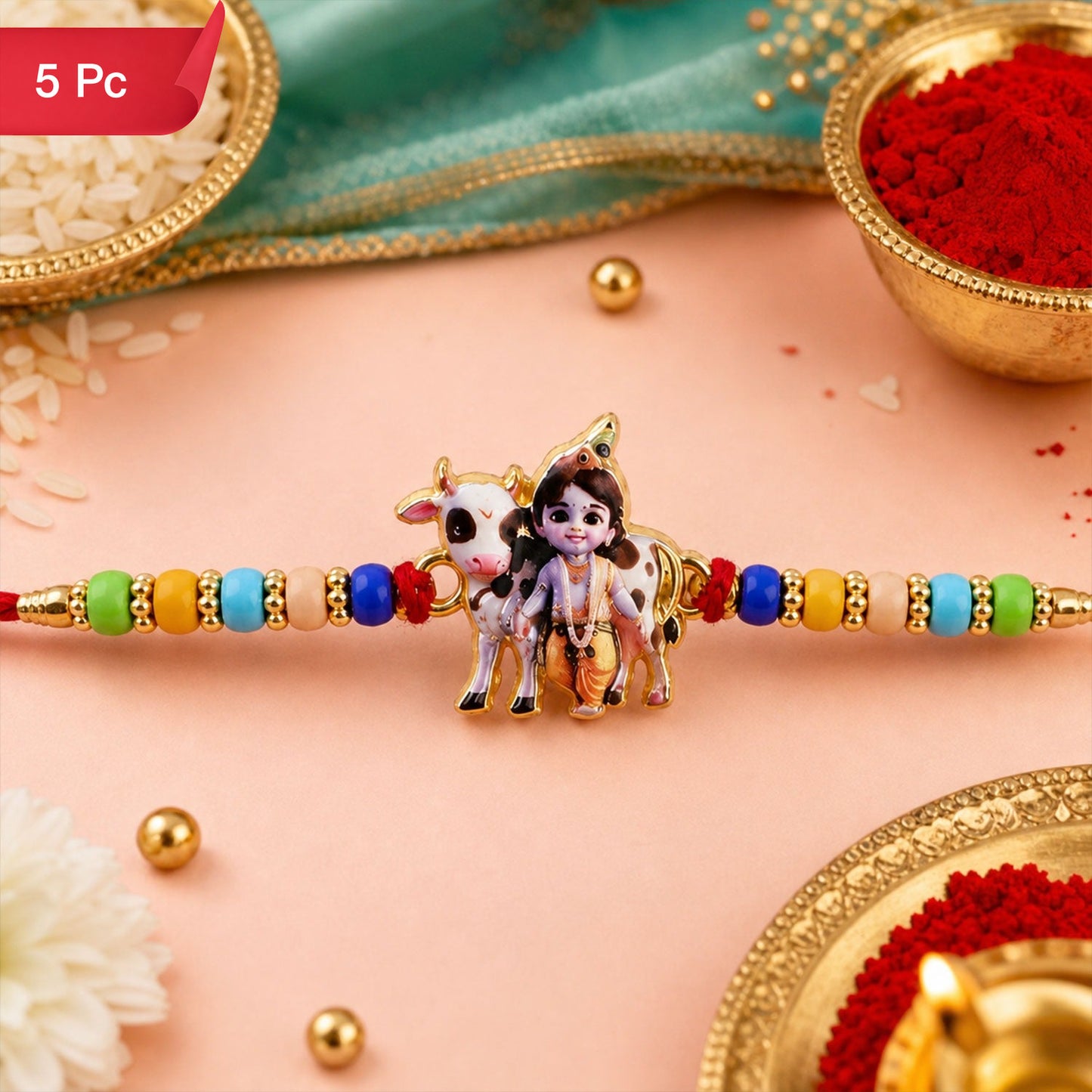 Lord Krishna Rakhi Spiritual Design for Raksha Bandhan (5pcs)