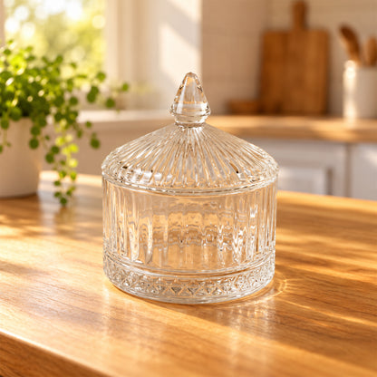 Decorative Glass Candy Jar with Patterned Lift-Off Lid (240 ml, 1 Pc)