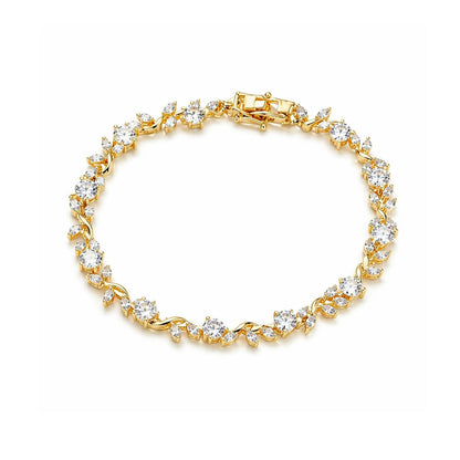 Side view of bracelet highlighting gold plating and stones