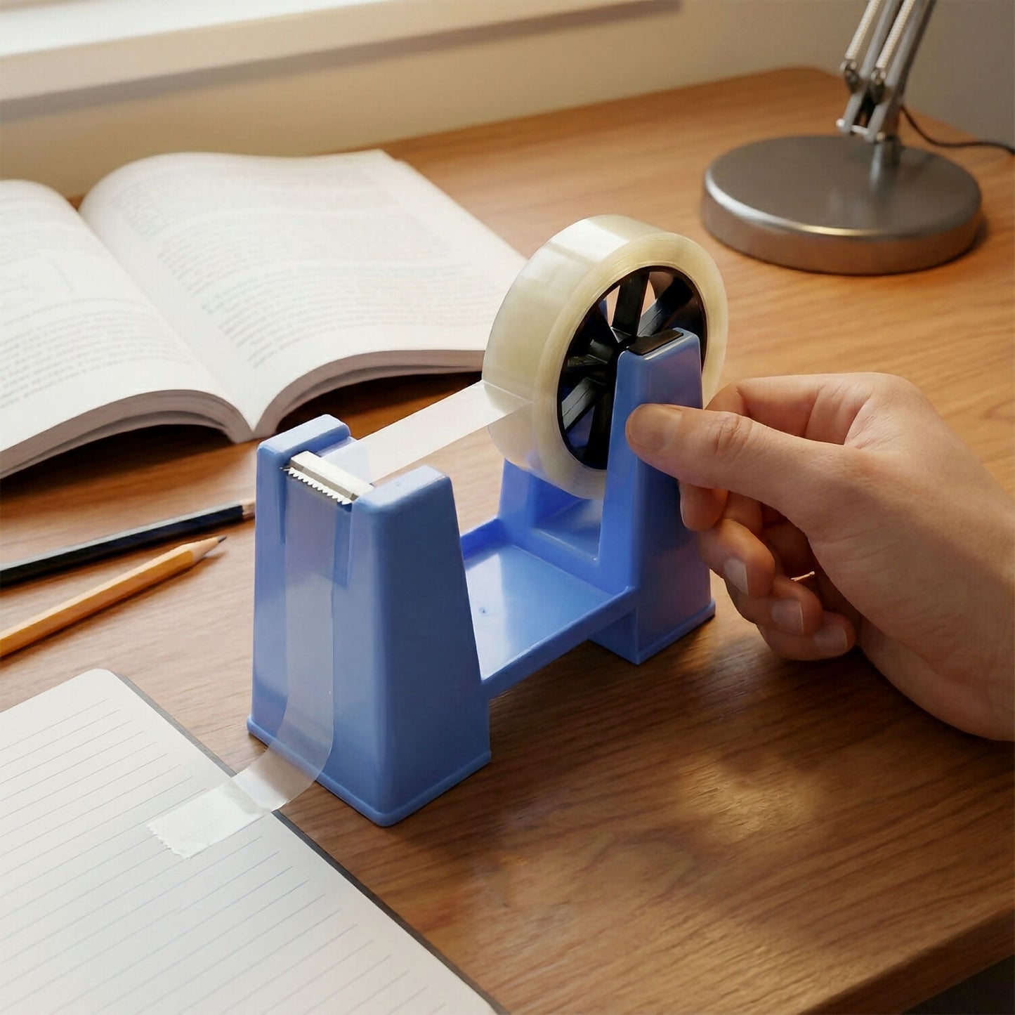 Tape Dispenser with Utility Tray and Cutting Blade for Office, School and Home Use