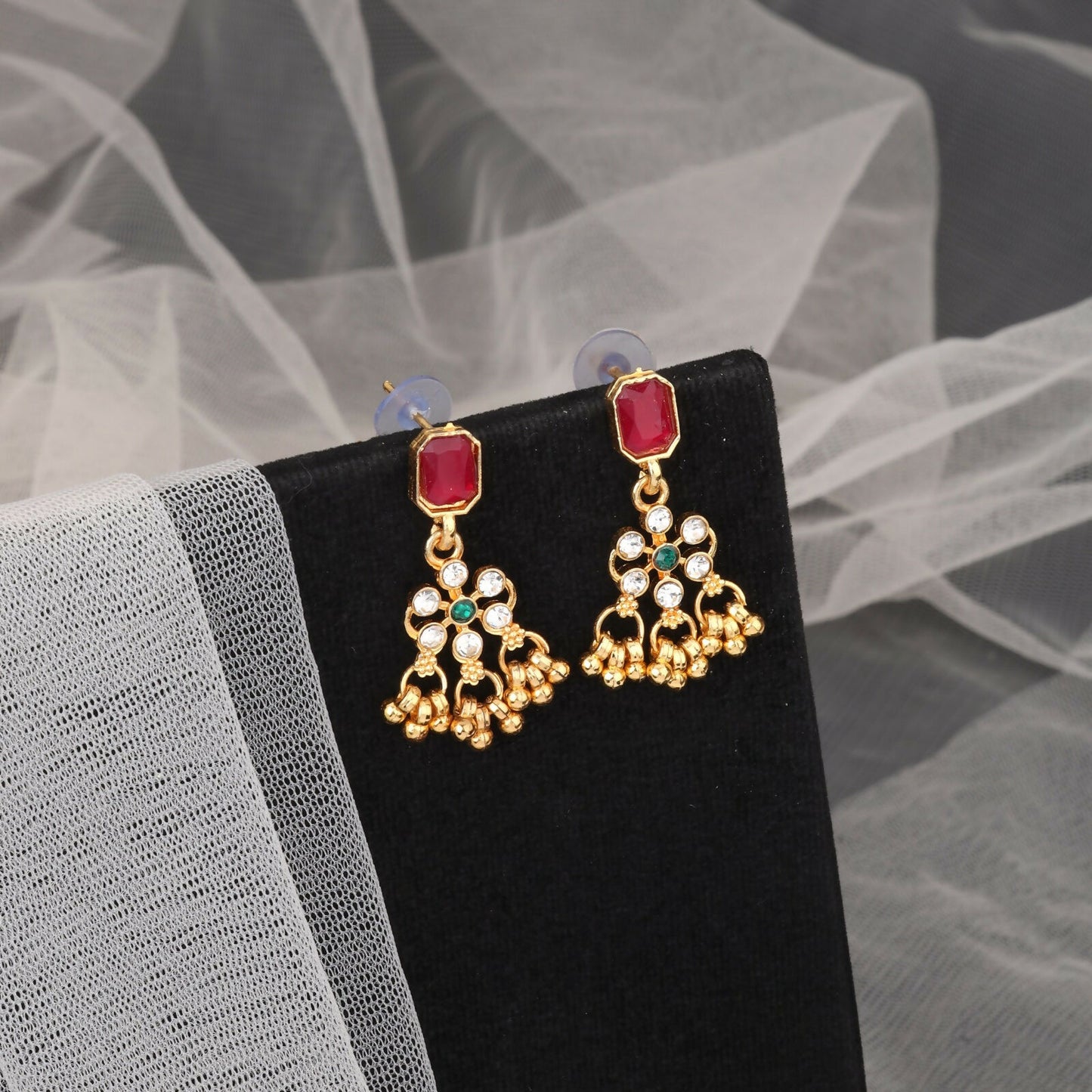 Romantic Rose Gold Ruby Red Crystal Heart Necklace Set