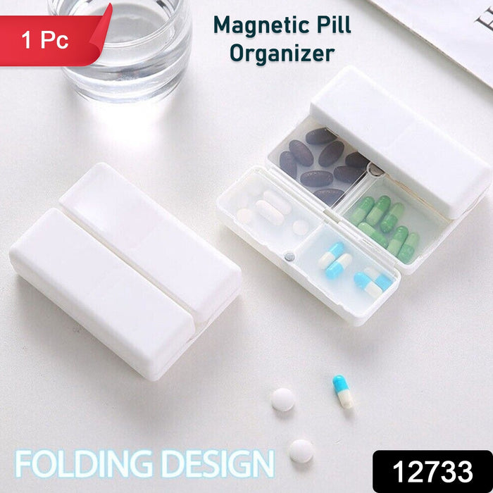 12733 Magnetic Pill Organizer, 7 Compartments Portable Pill Case Travel Pill Organizer, Folding Design Pill Box for Purse Pocket to Hold Vitamins, Cod Liver Oil, Supplements, Medicine Box (1 Pc)