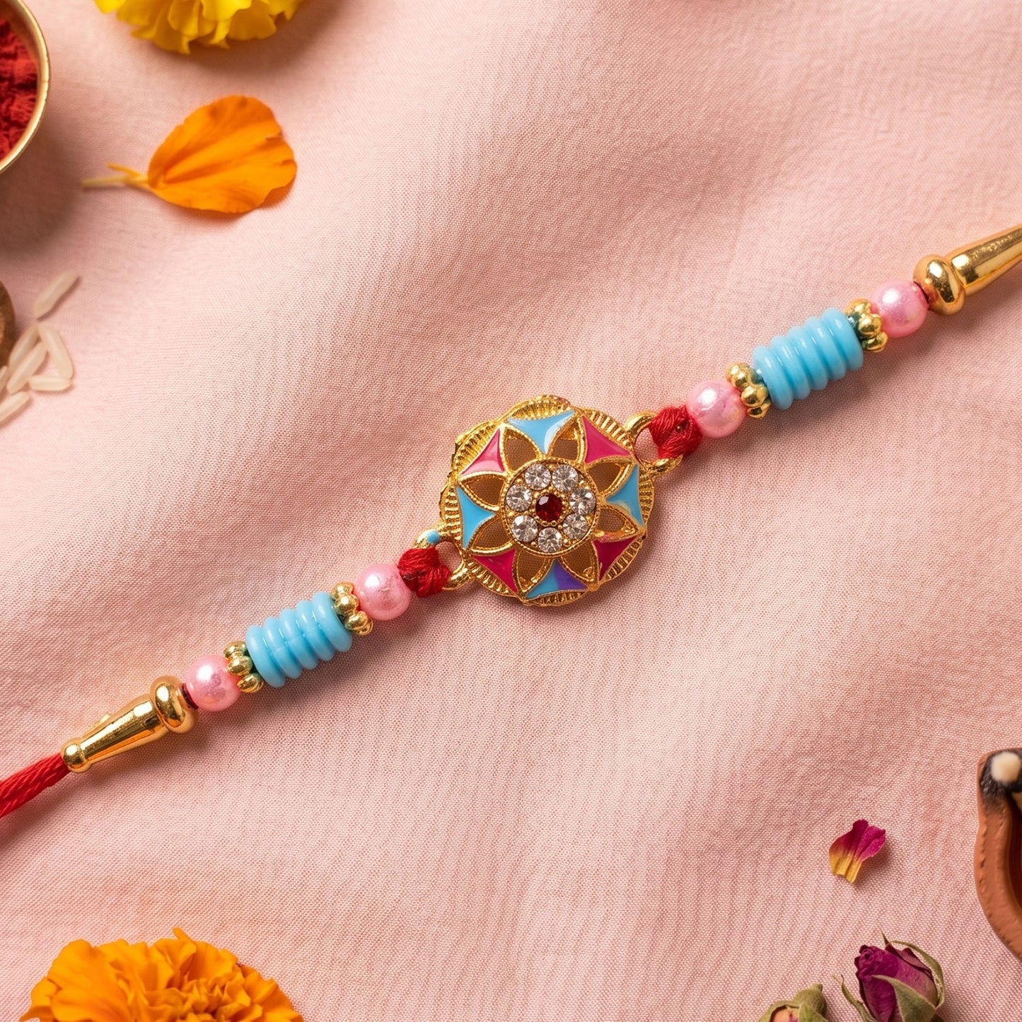 Floral Stone Beaded Rakhi Stylish Brother Gift for Raksha Bandhan (10pcs)