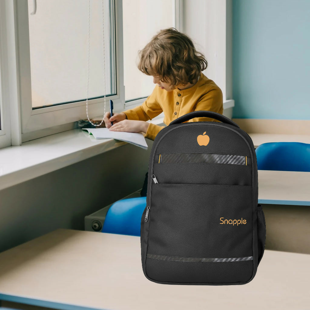 Snapple Black Laptop Backpack with Orange Logo – Travel Bag for Men & Women, Fits 15-Inch Laptop, Lightweight, Durable, Multi-Pocket Office & School Backpack