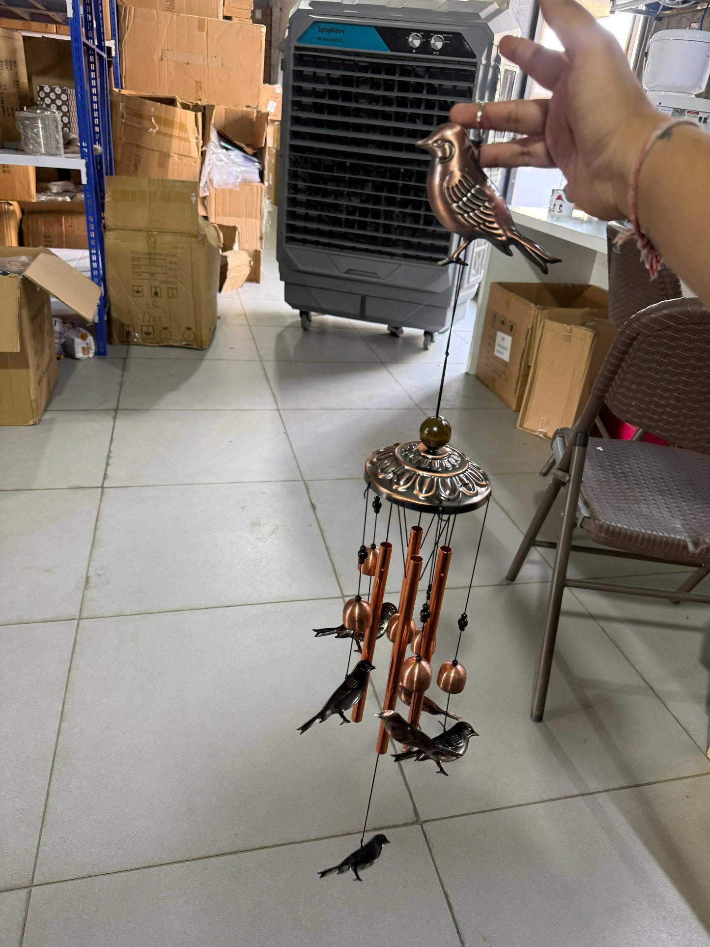 Metal Wind Chime with Bird Design Hanging Decor for Home Balcony