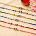 Square Stone Block Rakhi in Mix Colour Silk Threads (Pack of 6)
