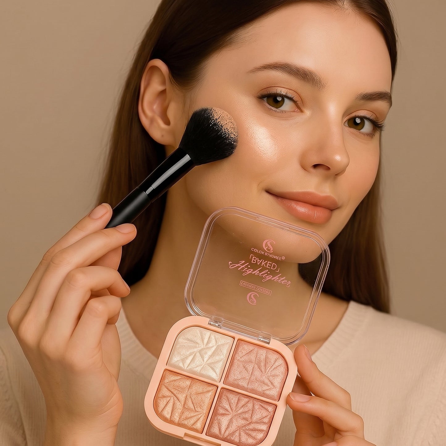 4 in 1 Baked Highlighter and Blusher Palette Shimmer Glow Makeup for Face (1 Pc)