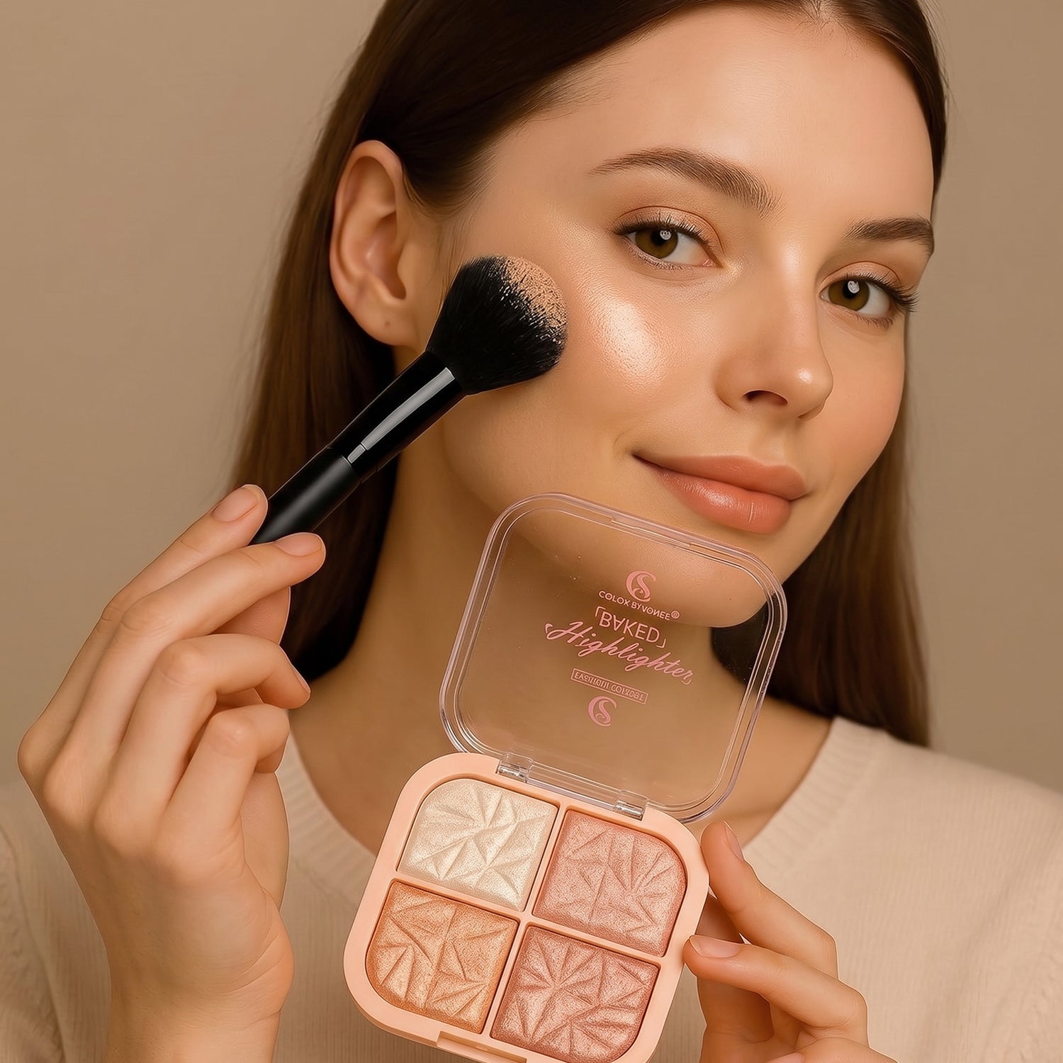 4 in 1 Baked Highlighter and Blusher Palette Shimmer Glow Makeup for Face (1 Pc)