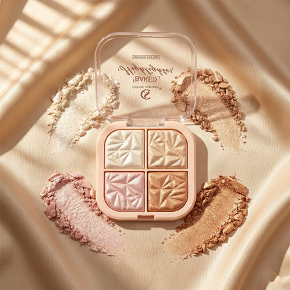 4 in 1 Baked Highlighter and Blusher Palette Shimmer Glow Makeup for Face (1 Pc)
