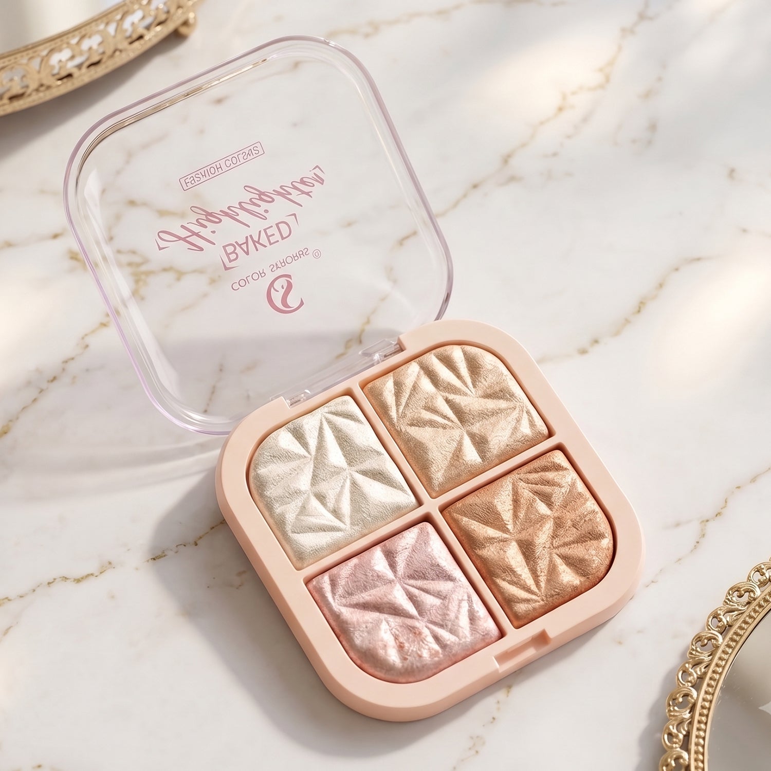 4 in 1 Baked Highlighter and Blusher Palette Shimmer Glow Makeup for Face (1 Pc)