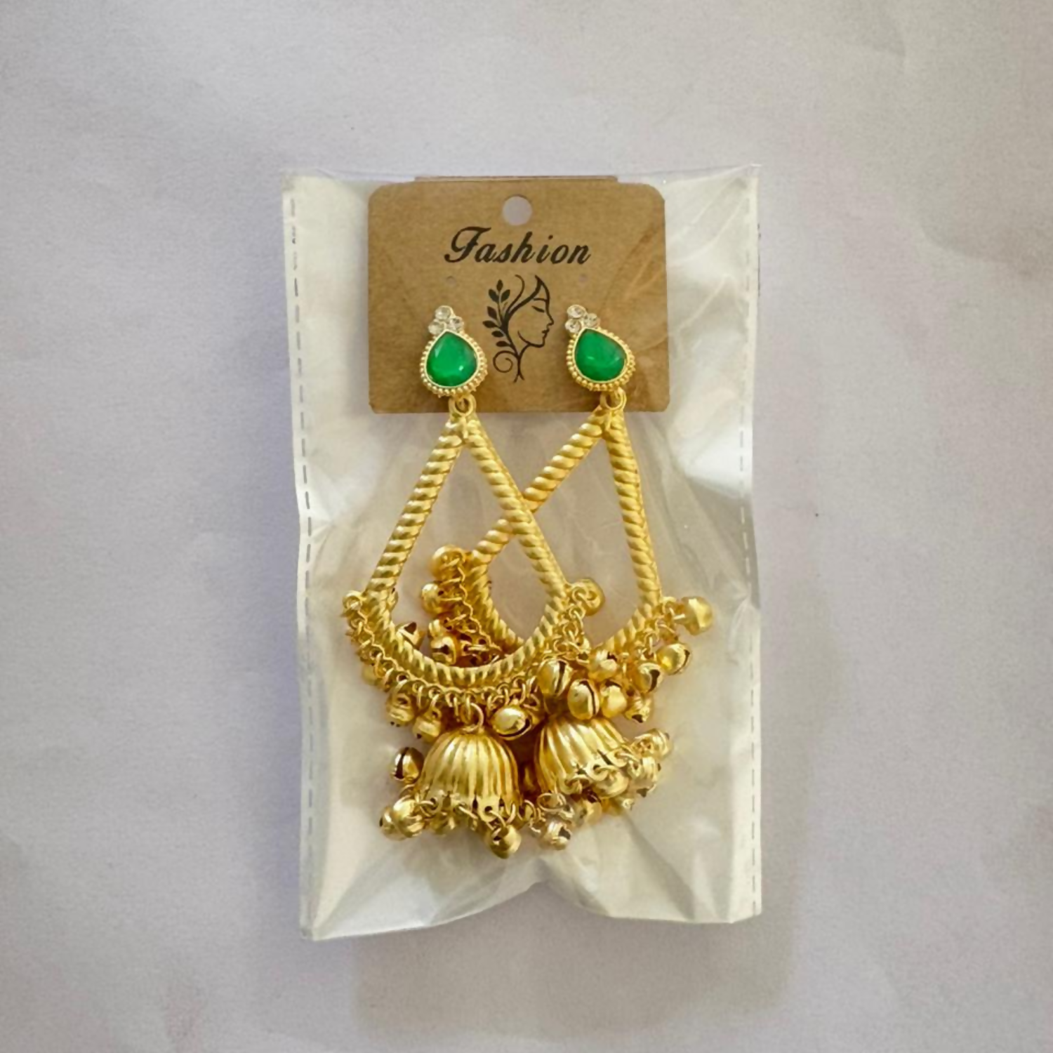 Traditional Kashmiri Inspired Jhumka Drop Earrings with Intricate Bell Detailing