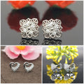 Silver-Plated Stud Earrings Set – CZ Flower, Heart & Bow Trio