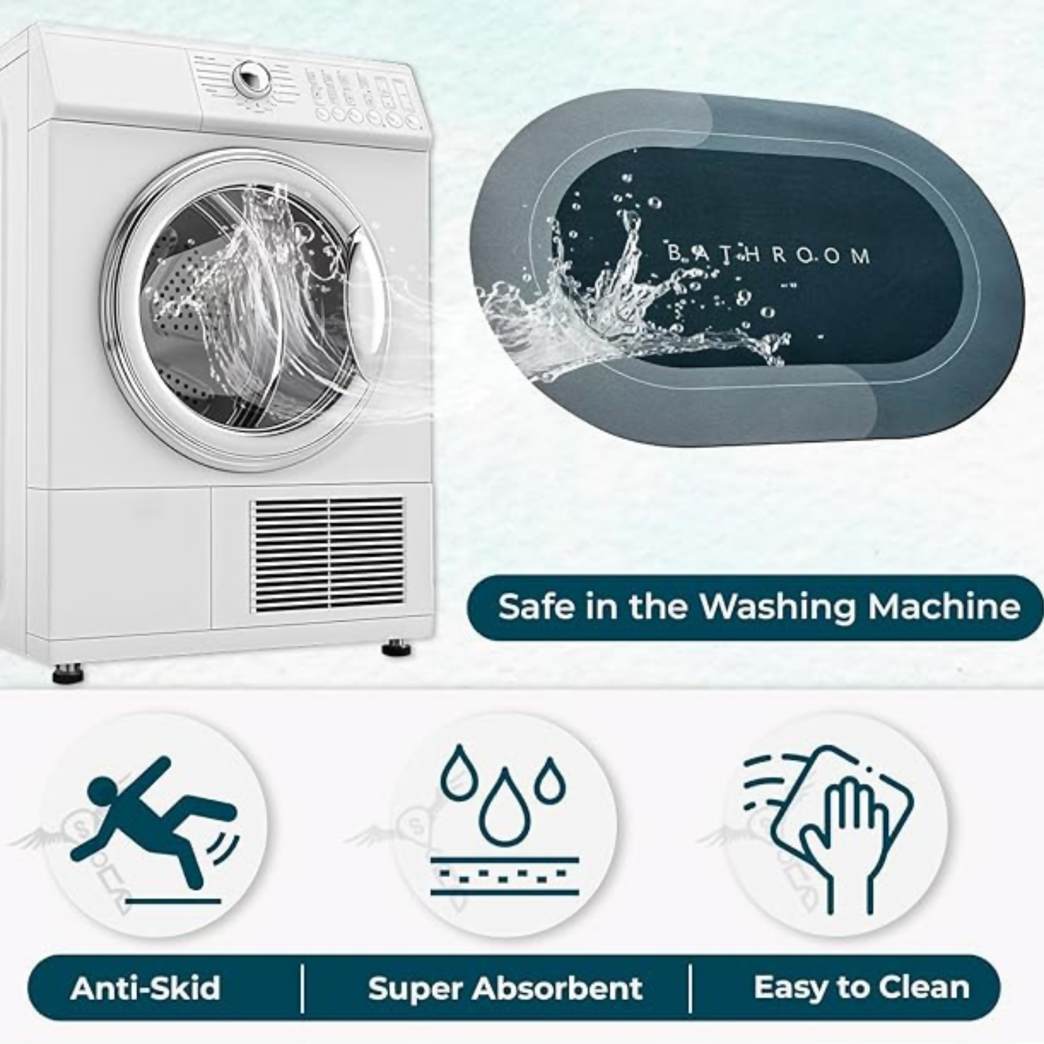 Super Absorbent Quick-Dry Oval Bathroom Floor Mat | Anti-Skid Non-Slip Bath Mat for Home, Shower & Washroom | Machine Washable Soft Surface Rug for Wet Areas | Fast Drying Water-Absorbent Bathroom Carpet