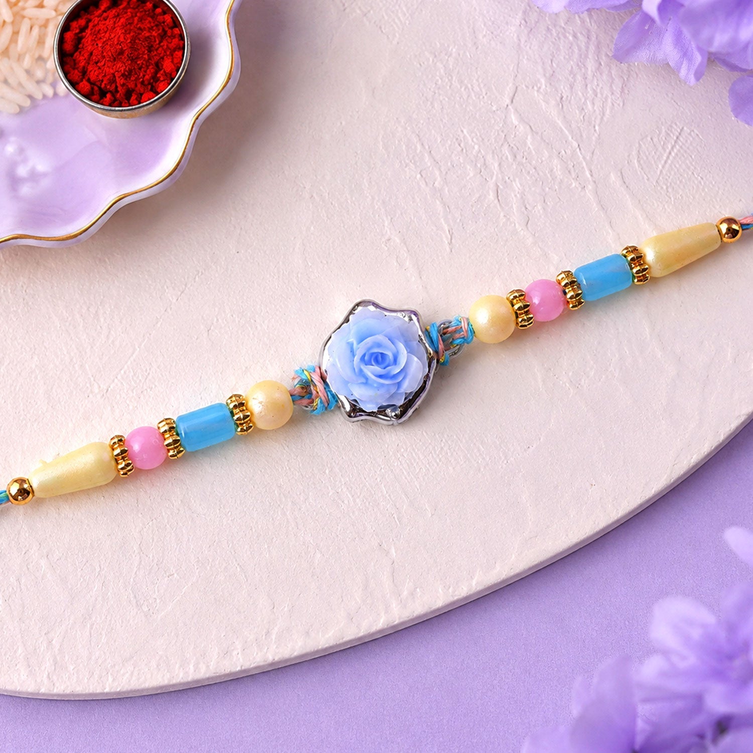 Rose Flower Rakhi for Brother Traditional Beaded Design (10pcs)