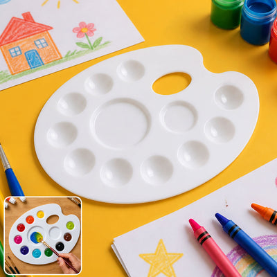 Big Oval Colour Mixing Plate 10 Well Paint Palette with Thumb Hole for Kids, Artists