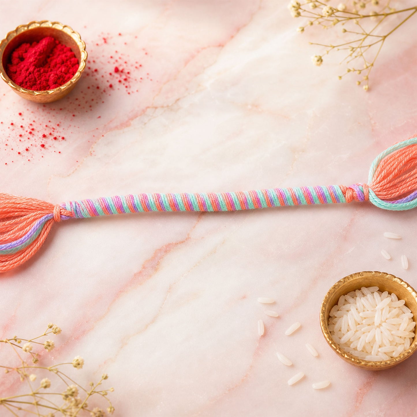 Blue-Pink-Orange Twisted Cord Rakhi with Beadless Minimal Design
