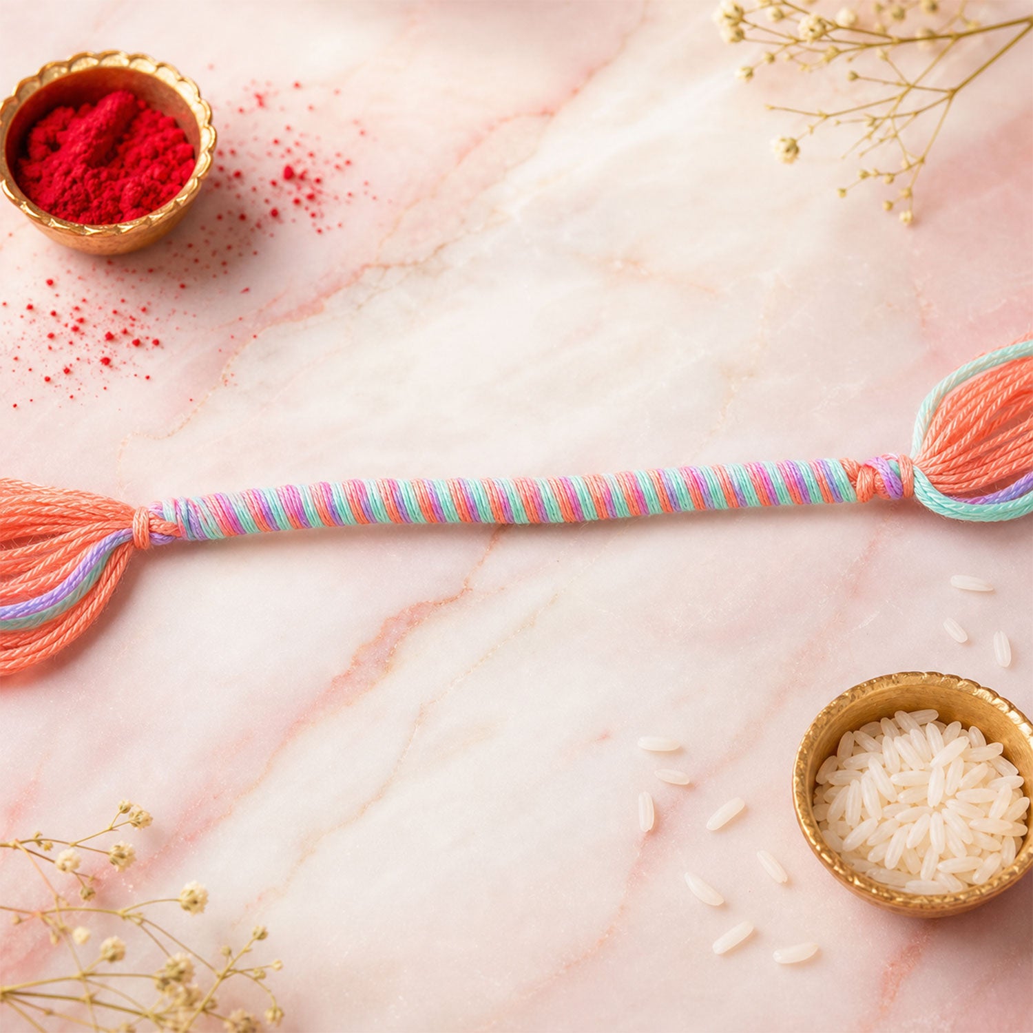 Blue-Pink-Orange Twisted Cord Rakhi with Beadless Minimal Design