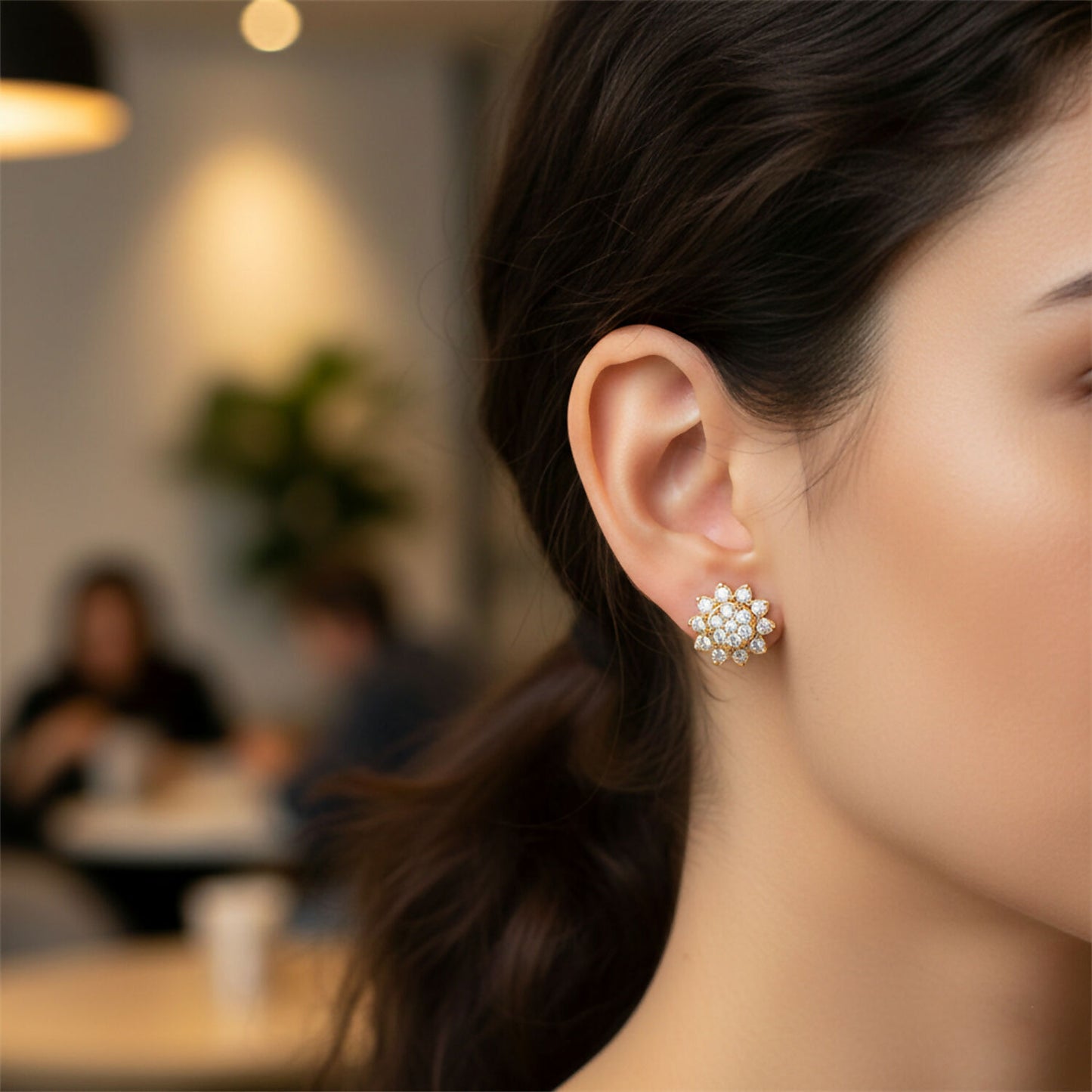 Elegant Floral CZ Stud Earrings with Gold Tone Finish for Daily & Party Wear Women