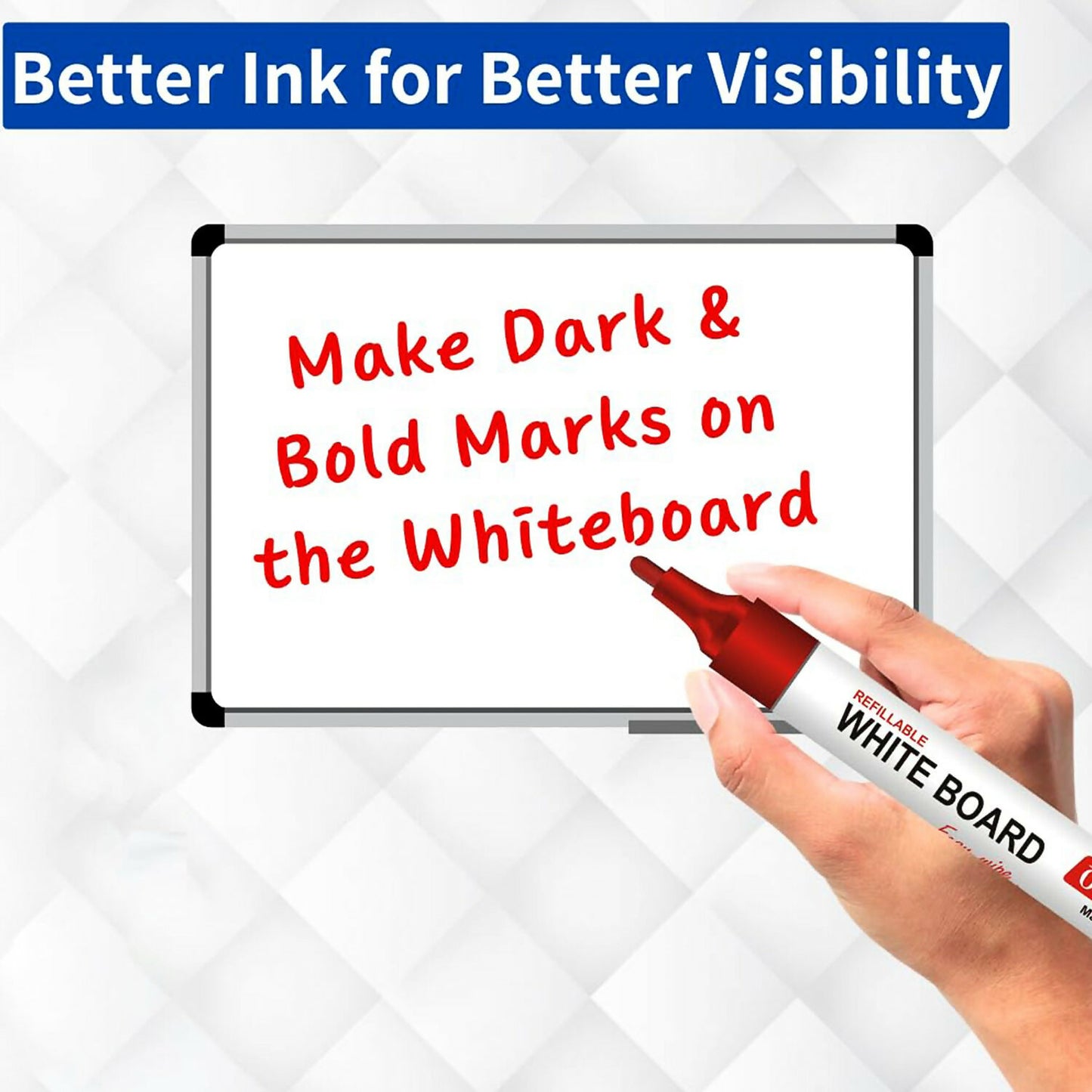 Refillable Red Whiteboard Marker Pen Set of 10 with Bullet Tip for Office, School & Teaching Use