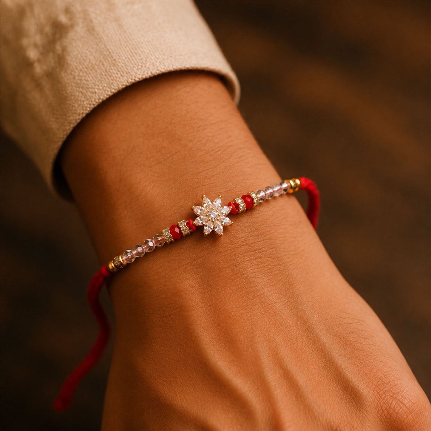 Sparkling AD Sunflower Star Designer Rakhi for Brother, Crystal Beads