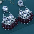 Kundan Chandbali Earrings – Maroon Pearl Silver Plated Design