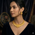 Gold Plated Ethnic Necklace Set with White Dori and Earrings