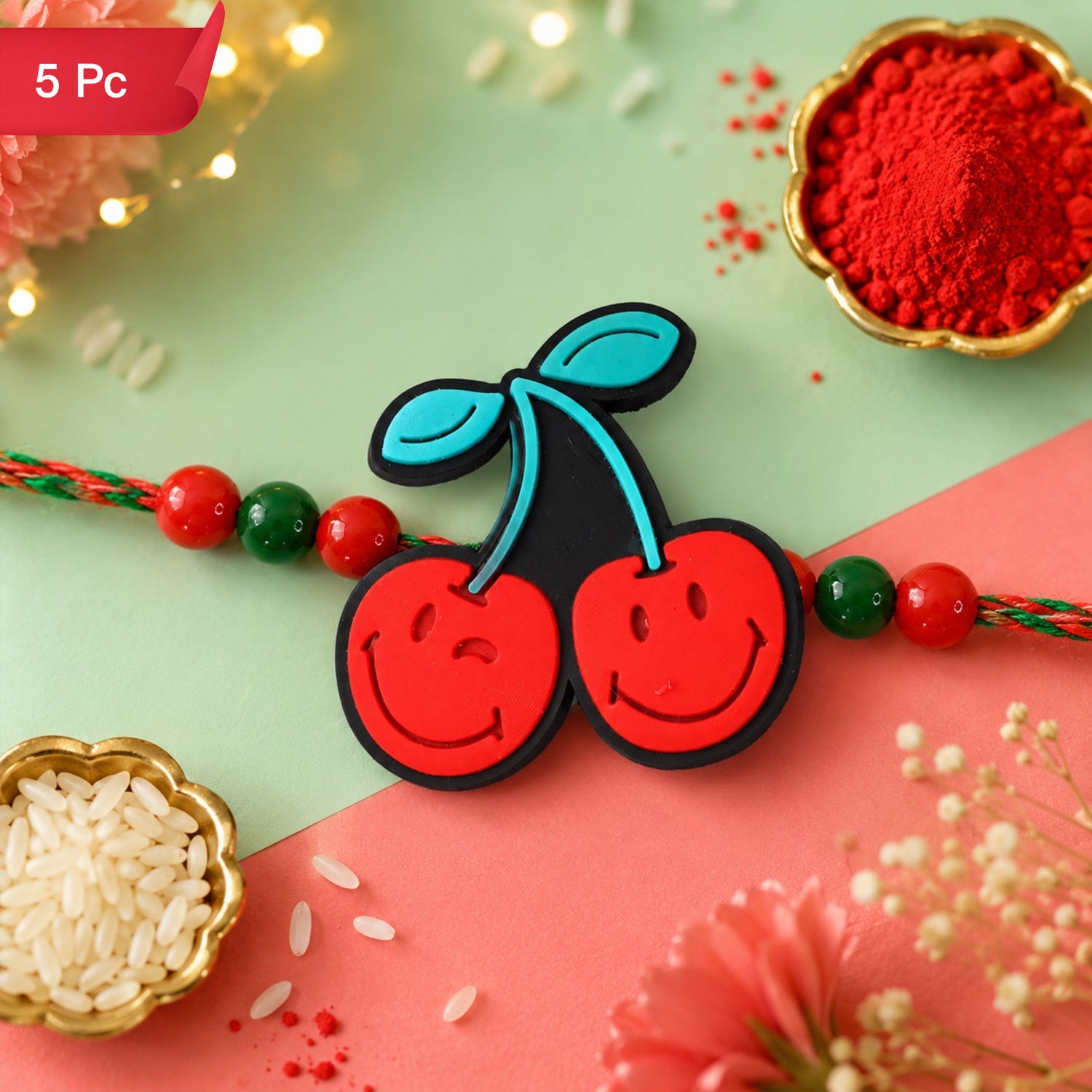 Kids Designer Rakhi Cherry Fruit Charm for Raksha Bandhan (5pcs)
