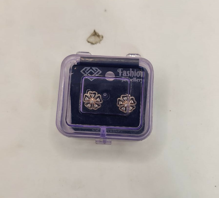 Rose Gold Plated Floral Stud Earrings with AD for women and girls
