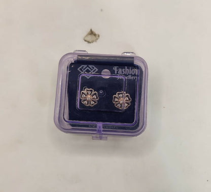 Rose Gold Plated Floral Stud Earrings with AD for women and girls
