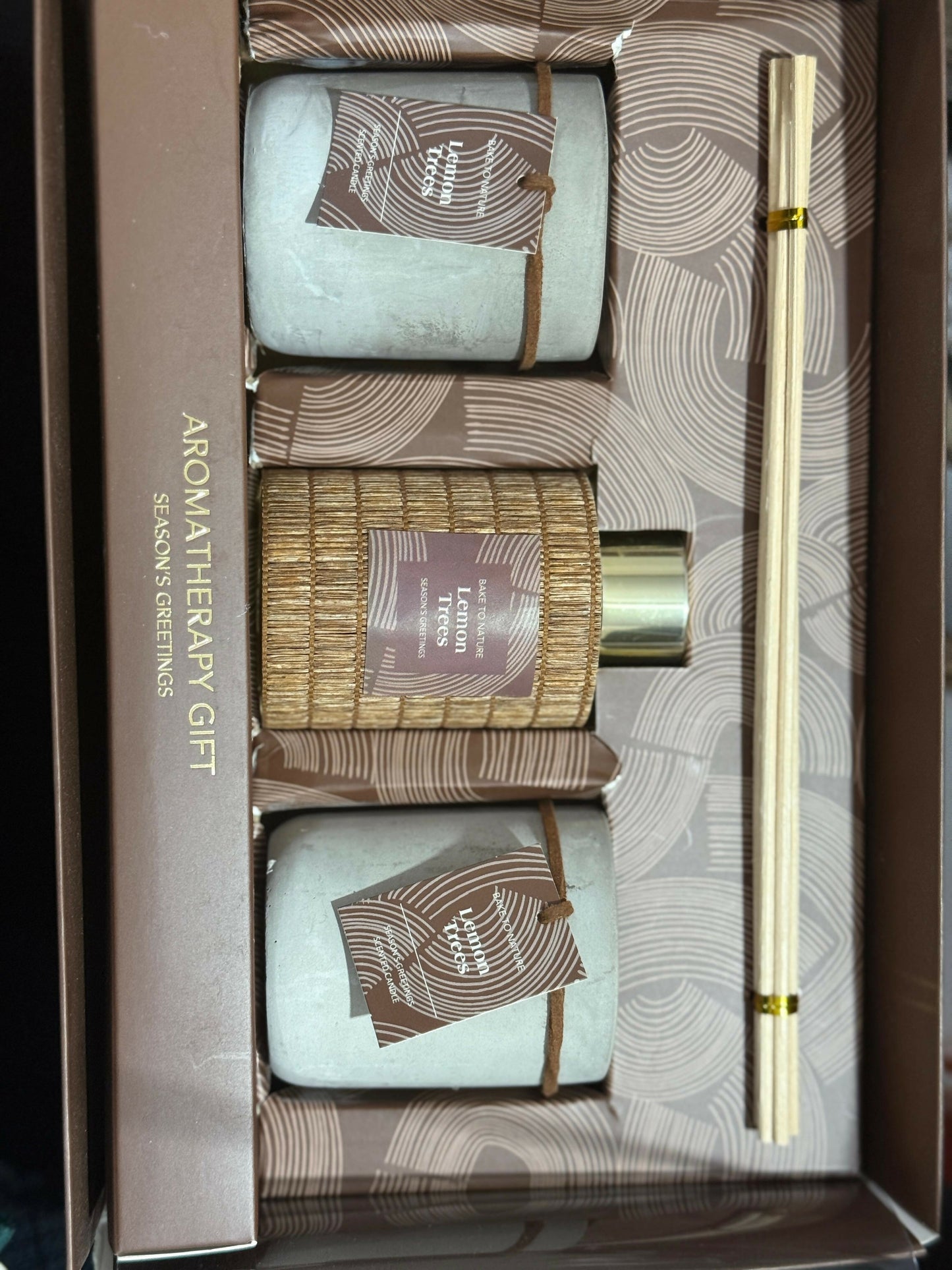Lemon Trees Premium Aromatherapy Gift Set – Scented Candle & Reed Diffuser Combo in Concrete Jars with Wooden Accents, Relaxing Home Fragrance Set for Living Room, Bedroom, Spa & Office Décor