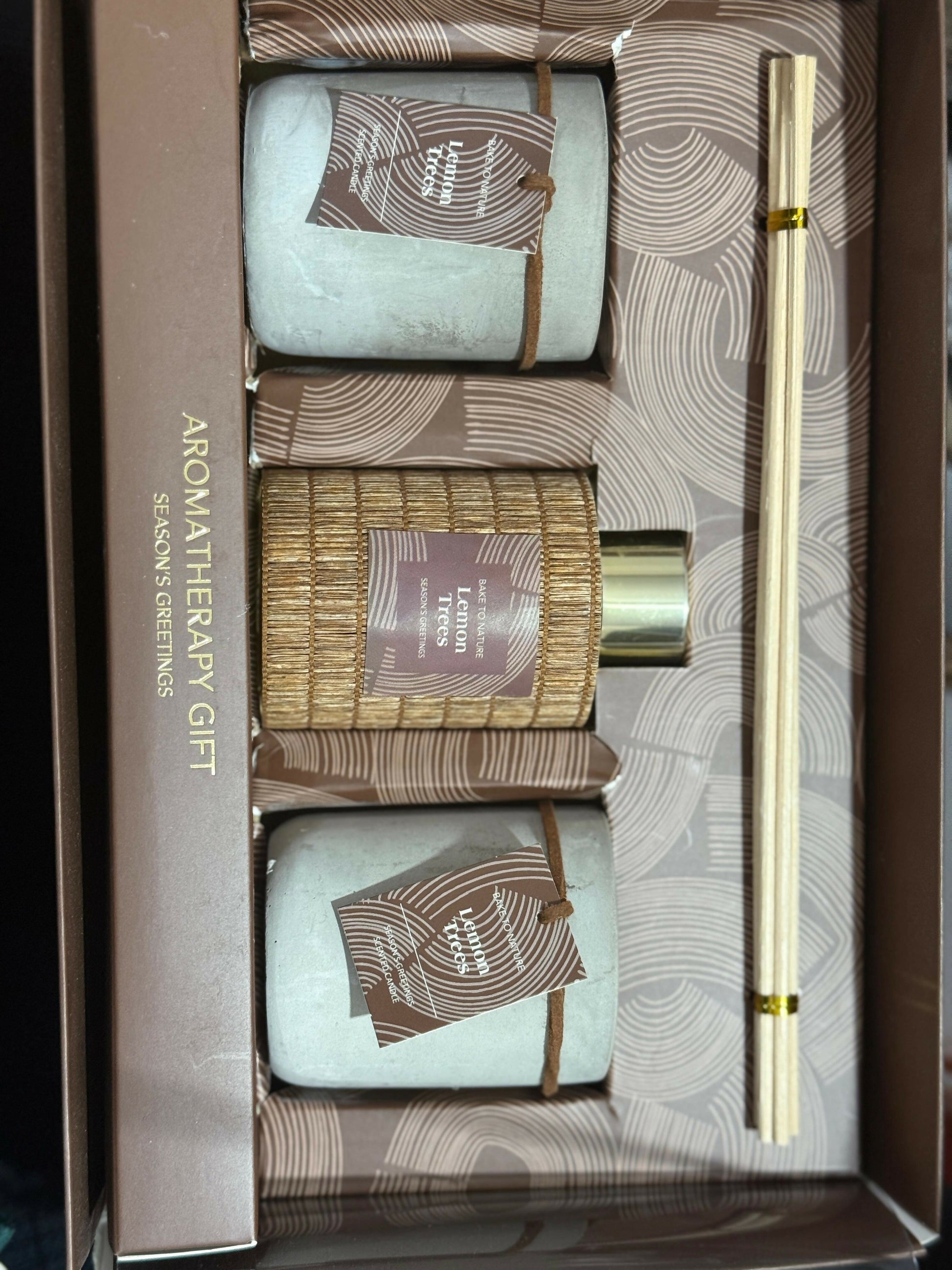 Lemon Trees Premium Aromatherapy Gift Set – Scented Candle & Reed Diffuser Combo in Concrete Jars with Wooden Accents, Relaxing Home Fragrance Set for Living Room, Bedroom, Spa & Office Décor
