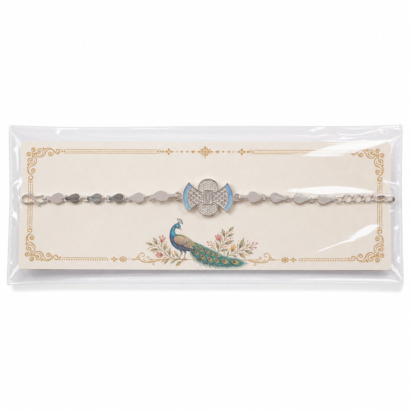 Stylish meenakari Silver Filigree Enamel Studded Petal Chain Rakhi