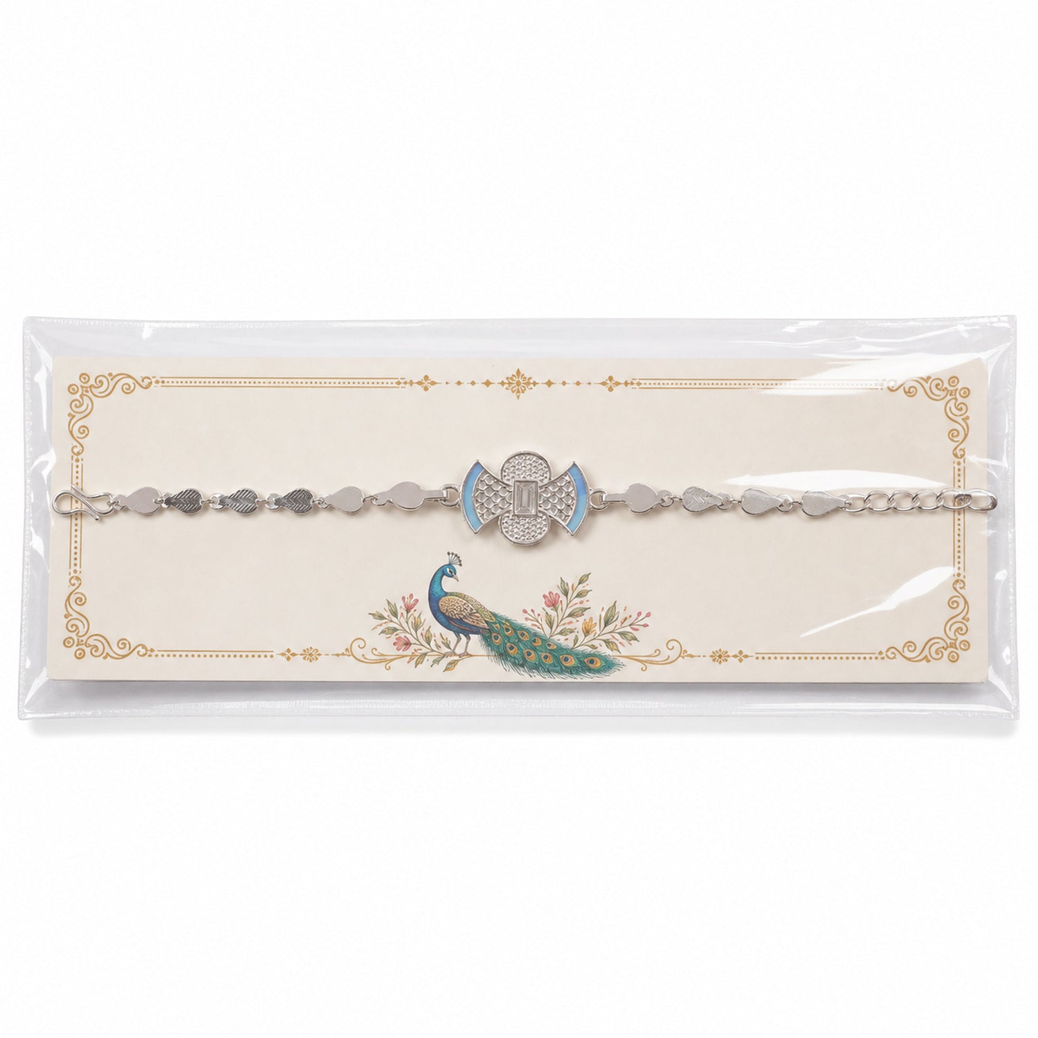 Stylish meenakari Silver Filigree Enamel Studded Petal Chain Rakhi