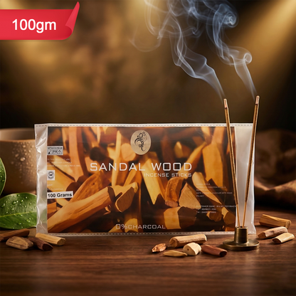 Sandalwood incense packaging label showcasing product details