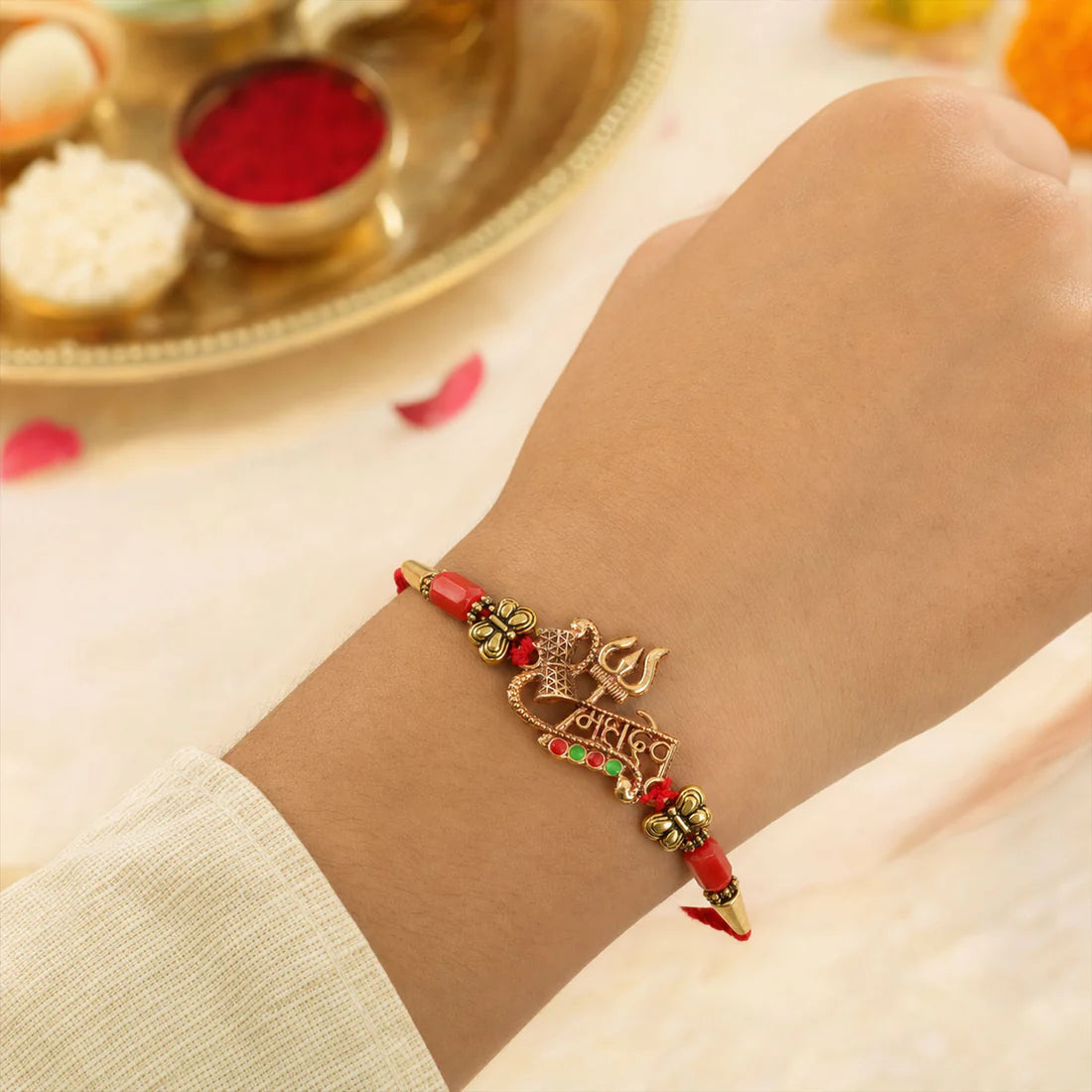 Om Trishul Damru Rakhi with Butterscotch Chocolates, Pack of 3