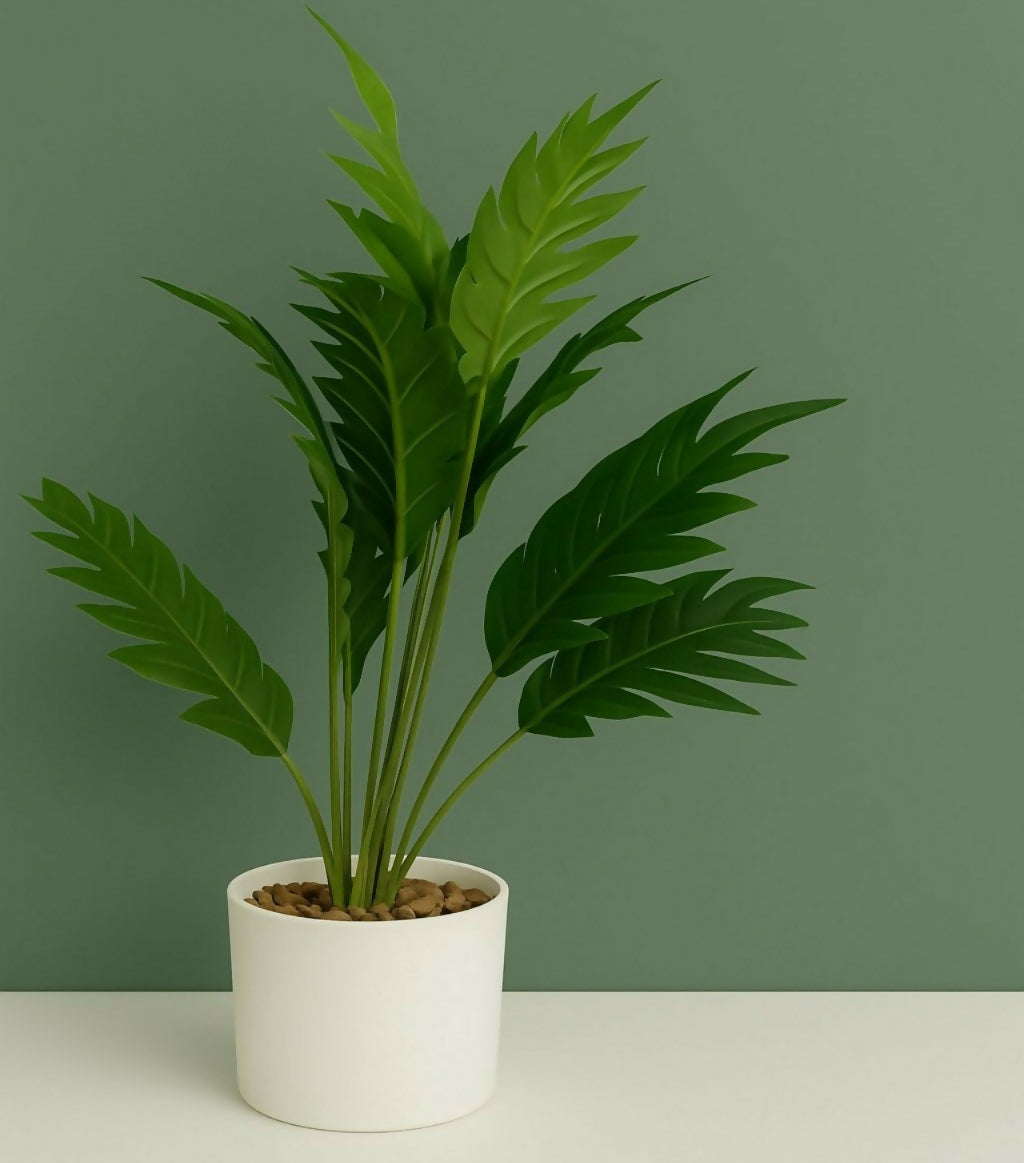 Artificial Palm Leaf Plant with Pot for Home & Office Table Décor