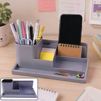 Multipurpose Desktop Organizer Pen Stand with Document Holder & Storage Compartments