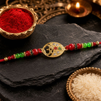 Om Symbol Rakhi for Brother Traditional Beaded Design (10pcs)